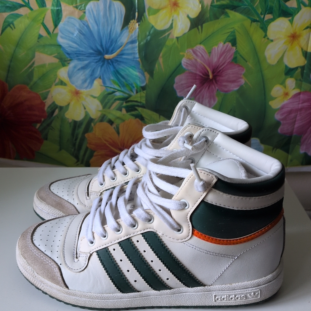 Adidas White and Green High-Top Sneakers Size 6.5 Women's